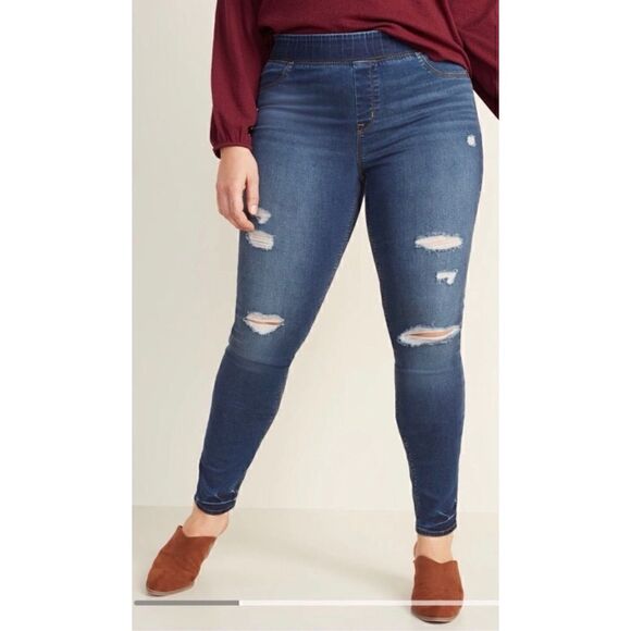 Old Navy Dark Indigo Wash Rockstar Mid-Rise Super Skinny Jeggings in Juliette - Picture 3 of 16